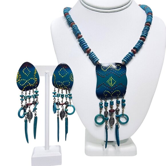 Chunky Tribal Inspired Beaded Necklace & Earrings Set (5871) - Picture 1 of 10